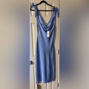 Astr the Label Sky Blue Allexina Satin Cowl Neck MIDI Dress NWT small
